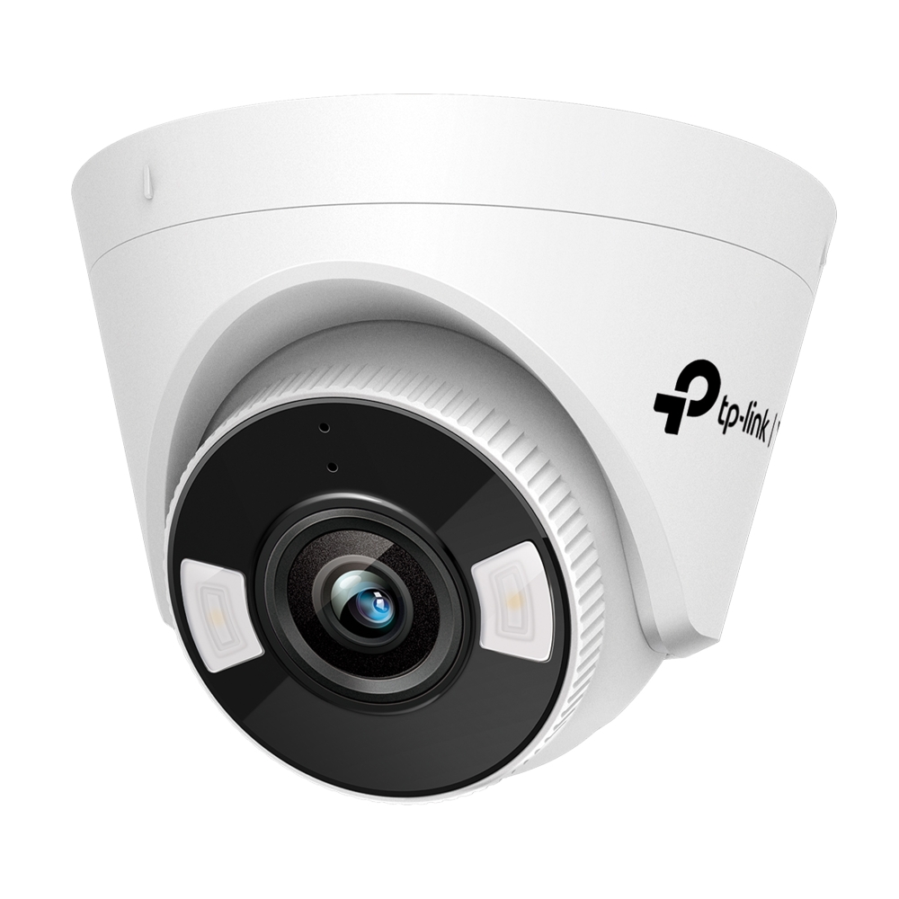 TP-Link VIGI C440 full-colour turret security camera, showing the spotlight LEDs either side of the lens